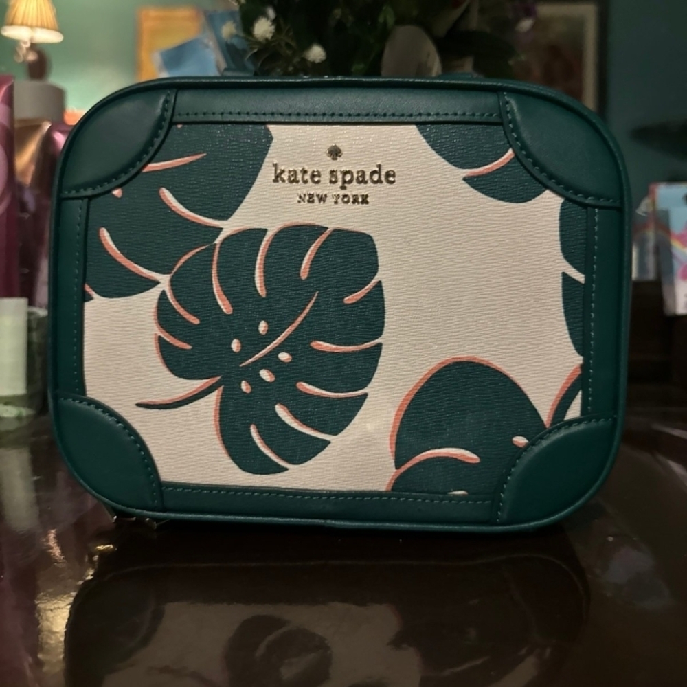 Kate Spade Green and White Crossbody Bag with Tropical Print